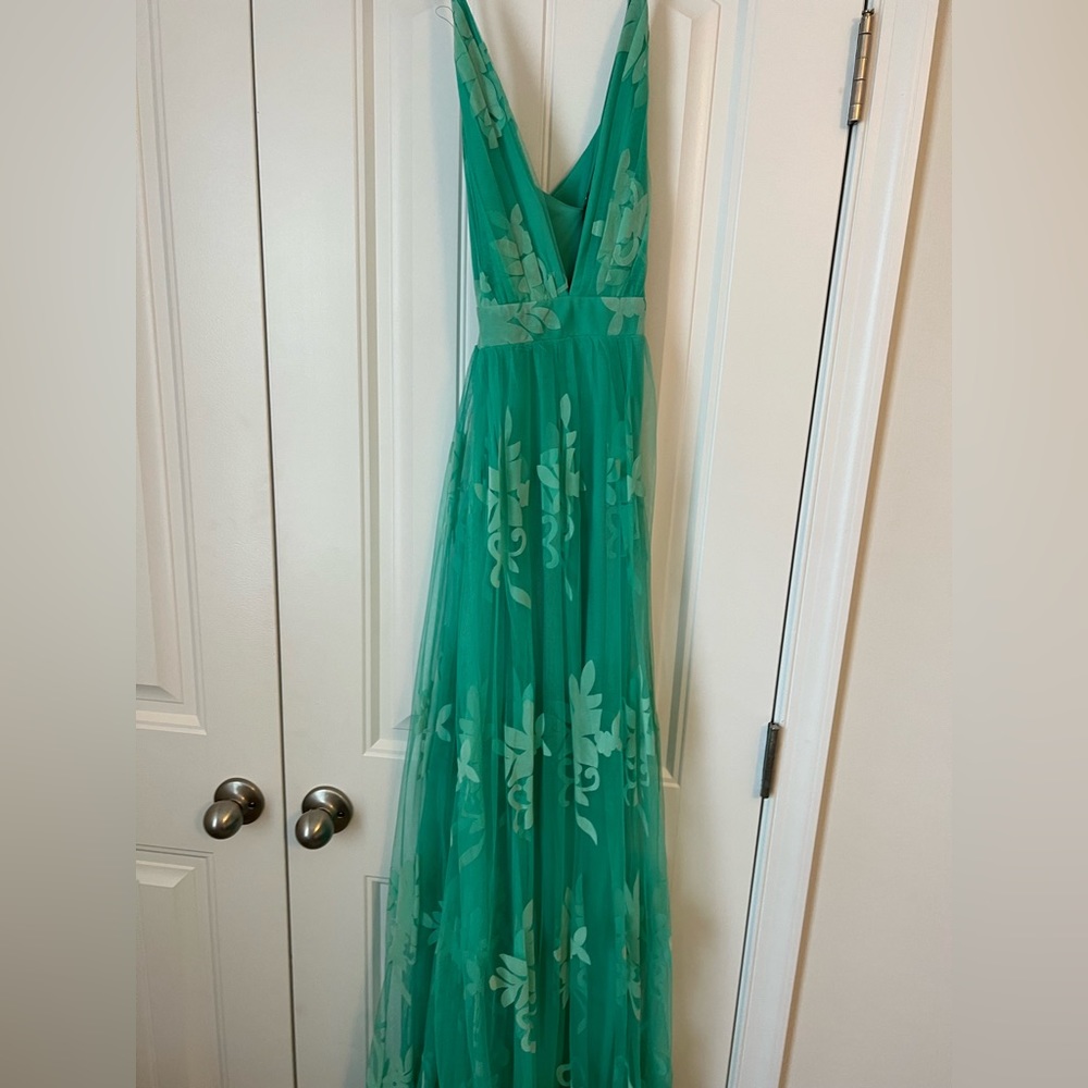 Turquoise green lace maxi with straps